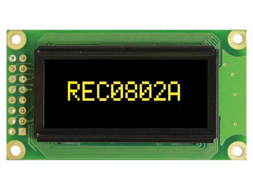 [REC000802AYPP5N00100] Raystar Optronics, OLED; alphanumeric, 8x2, Dim: 58x32x10mm, yellow, PIN: 16
